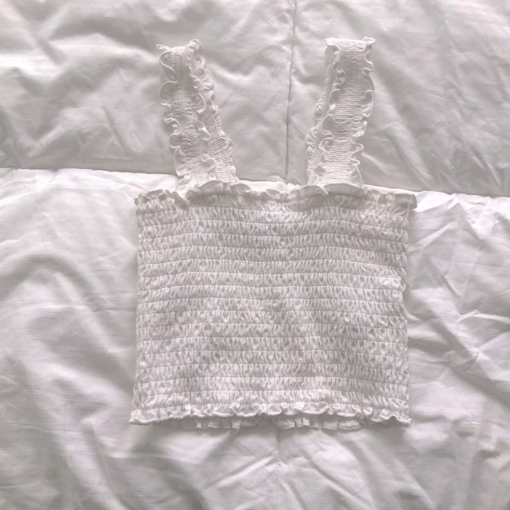 Hollister White Ruffled Cropped Tank Top